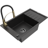 Mexen Elias 1-bowl granite sink with drainer and Aster kitchen tap, black/silver metallic - 6511-73-73450-57-B
