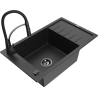 Mexen Elias granite sink 1-bowl with drainer and Aster kitchen tap, black/silver metallic - 6511-73-73450-70-B