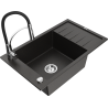 Mexen Elias fregadero de granito de 1 cubeta con escurridor y grifo de cocina Aster, negro/oro metálico - 6511-75-73450-70