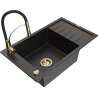 Mexen Elias fregadero de granito de 1 cubeta con escurridor y grifo de cocina Aster, negro/dorado metálico - 6511-75-73450-57-G