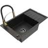 Mexen Elias Granitspüle 1-becken mit Abtropffläche und Küchenarmatur Aster, schwarz/gold metallic - 6511-75-73450-57-B
