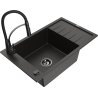 Mexen Elias granite sink 1-bowl with drainer and Aster kitchen tap, black/gold metallic - 6511-75-73450-70-B