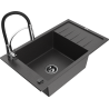 Mexen Elias 1-bowl granite kitchen sink with drainer and Aster kitchen tap, black speckled - 6511-76-73450-07-B