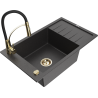 Mexen Elias 1-bowl granite sink with drainer and Aster kitchen tap, black speckled - 6511-76-73450-57-G