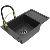Mexen Elias 1-bowl granite sink with drainer and Aster kitchen tap, speckled black - 6511-76-73450-57-B
