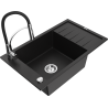 Mexen Elias granīta izlietne ar vienu nodalījumu, ar notekotavu un virtuves krānu Aster, melna - 6511-77-73450-07