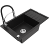 Mexen Elias granitā izlietne ar vienu nodalījumu un noteces paliktni un virtuves jaucējkrānu Aster, melns - 6511-77-73450-07