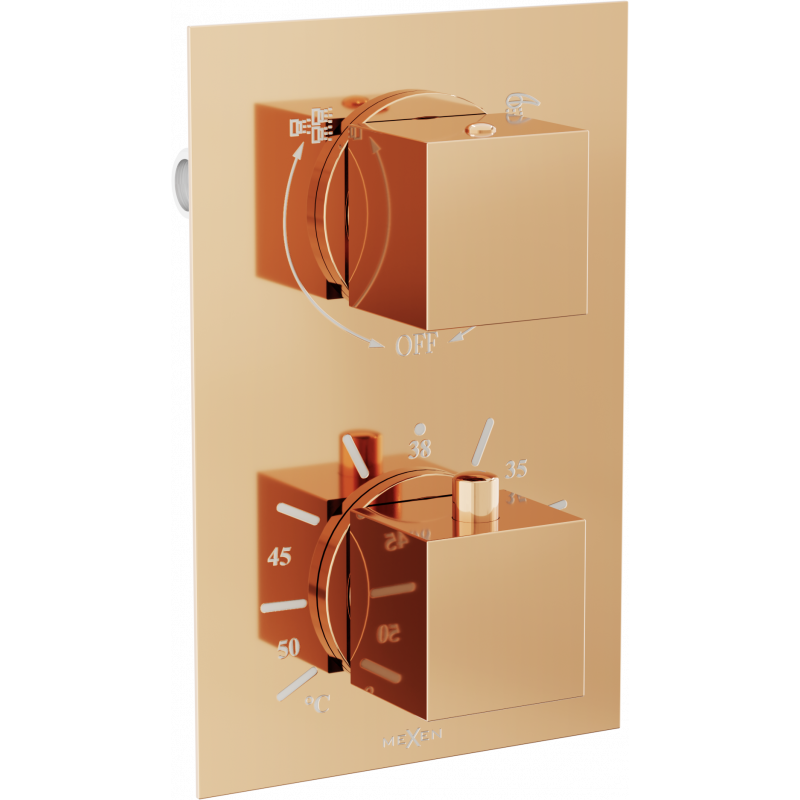 Mexen Cube Thermostat-Badewannen-Duscharmatur, 2-Wege, Roségold - 77502-60