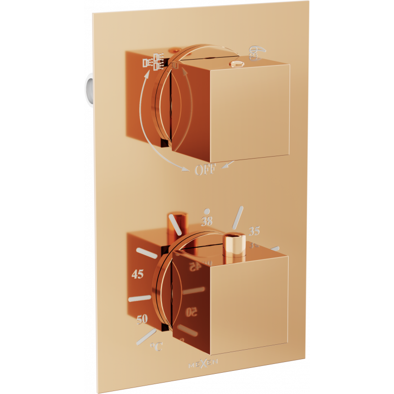 Mexen Cube thermostatische Badewannen-Duscharmatur, 2 Ausgänge, Roségold - 77502-60