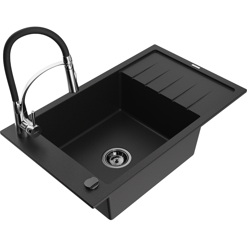 Mexen Elias Granitspullputz mat 1-Kompositioun mat Drainage an Kichendran Aster, schwaarz - 6511-77-73450-07-B