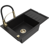 Mexen Elias granite kitchen sink 1-bowl with drainer and Aster kitchen tap, black - 6511-77-73450-57-G