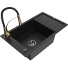 Mexen Elias granite sink 1-bowl with drainer and Aster kitchen tap, black - 6511-77-73450-57-B