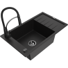 Mexen Elias single-bowl granite sink with drainer and Aster kitchen tap, black - 6511-77-73450-70-B