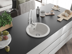 Mexen Diego fregadero de granito de 1 cubeta con grifo de cocina Aster, blanco - 6512-20-73450-02