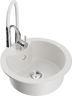 Mexen Diego granite kitchen sink 1-bowl with Aster kitchen faucet, white - 6512-20-73450-02