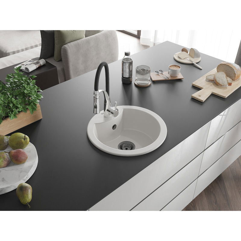 Mexen Diego 1-bowl granite kitchen sink with Aster tap, white - 6512-20-73450-07-B
