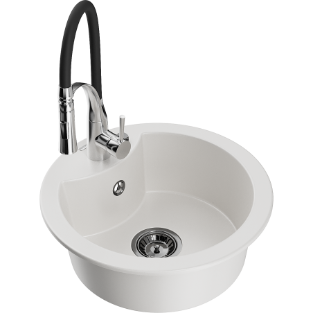 Mexen Diego fregadero de granito de 1 compartimento con grifo de cocina Aster, blanco - 6512-20-73450-07-B