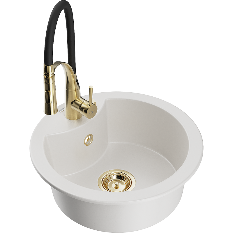 Mexen Diego granitdiskbänk med 1 ho och köksblandare Aster, vit - 6512-20-73450-57-G