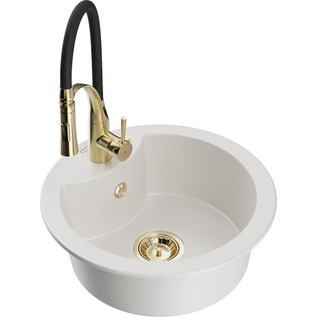 Mexen Diego lava-louça de granito de 1 bacia com torneira de cozinha Aster, branco - 6512-20-73450-57-G