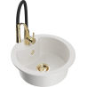 Mexen Diego 1-bowl granite sink with Aster kitchen tap, white - 6512-20-73450-57-G
