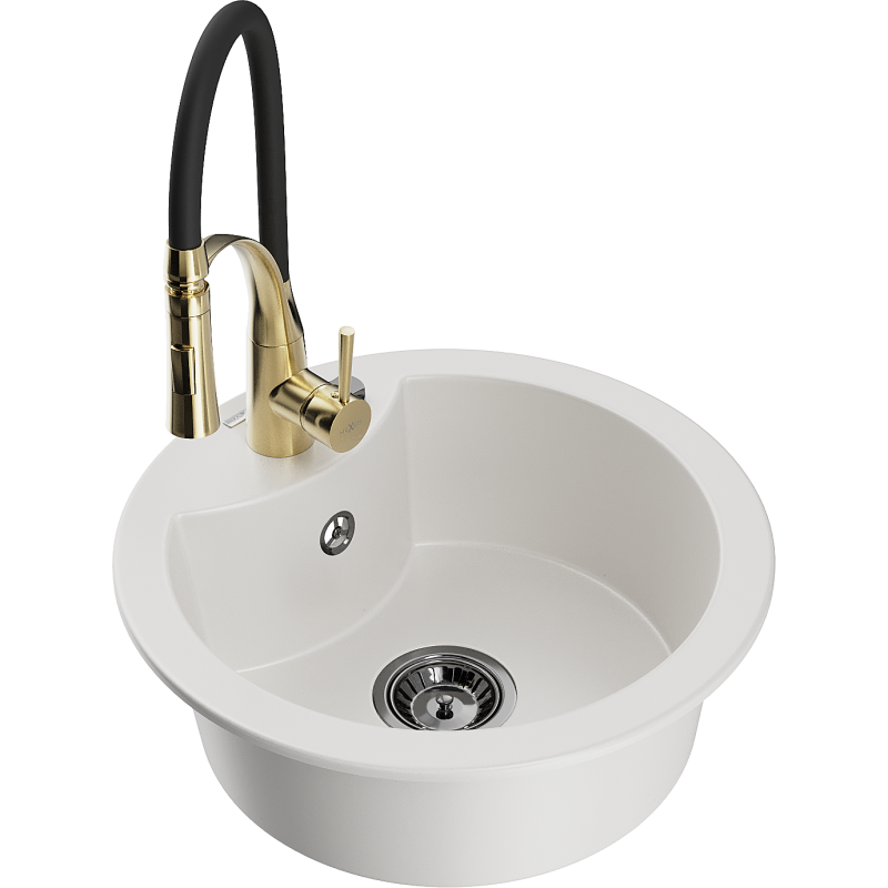 Mexen Diego fregadero de granito de 1 seno con grifo de cocina Aster, blanco - 6512-20-73450-57-B
