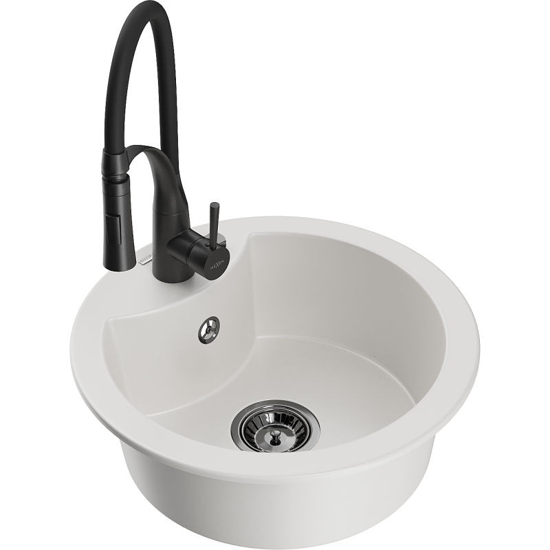 Mexen Diego fregadero de granito de 1 cubeta con grifo de cocina Aster, blanco - 6512-20-73450-70-B