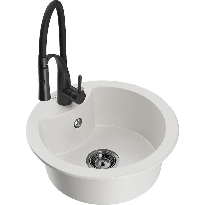 Mexen Diego fregadero de granito de 1 seno con grifo de cocina Aster, blanco - 6512-20-73450-70-B
