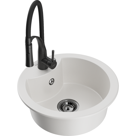 Mexen Diego fregadero de granito de 1 cubeta con grifo de cocina Aster, blanco - 6512-20-73450-70-B