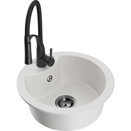 Mexen Diego single-bowl granite sink with Aster kitchen tap, white - 6512-20-73450-70-B