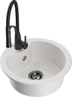 Mexen Diego fregadero de granito de 1 cubeta con grifo de cocina Aster, blanco - 6512-20-73450-70-B