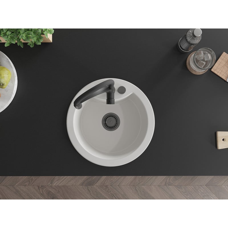 Mexen Diego fregadero de granito de 1 cubeta con grifo de cocina Aster, blanco - 6512-20-73450-70-B