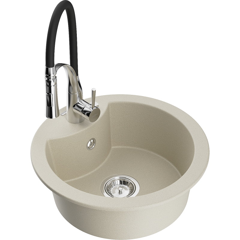 Mexen Diego 1-Kammer Granitspüle mit Küchenarmatur Aster, beige - 6512-69-73450-07