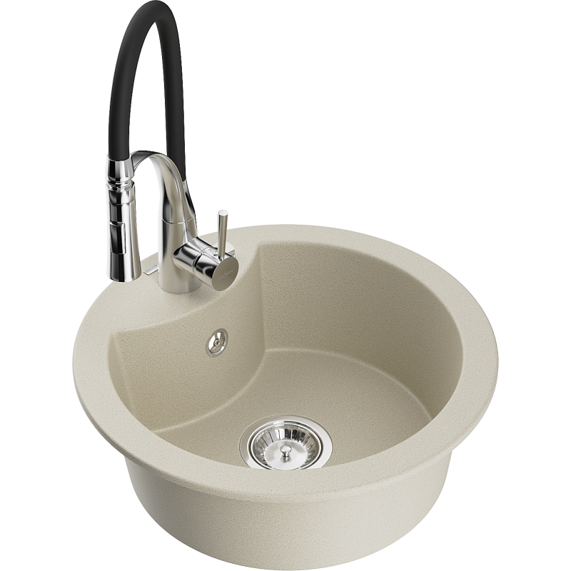 Mexen Diego Granitspüle 1-Becken mit Küchenarmatur Aster, beige - 6512-69-73450-07
