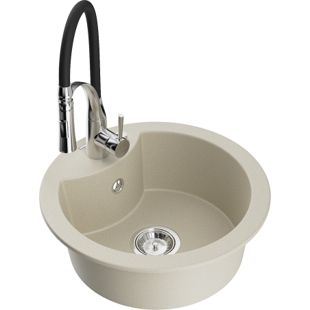 Mexen Diego 1-bowl granite sink with Aster kitchen tap, beige - 6512-69-73450-07