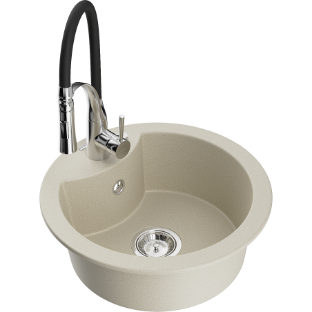 Mexen Diego lavello in granito a 1 vasca con rubinetto da cucina Aster, beige - 6512-69-73450-07