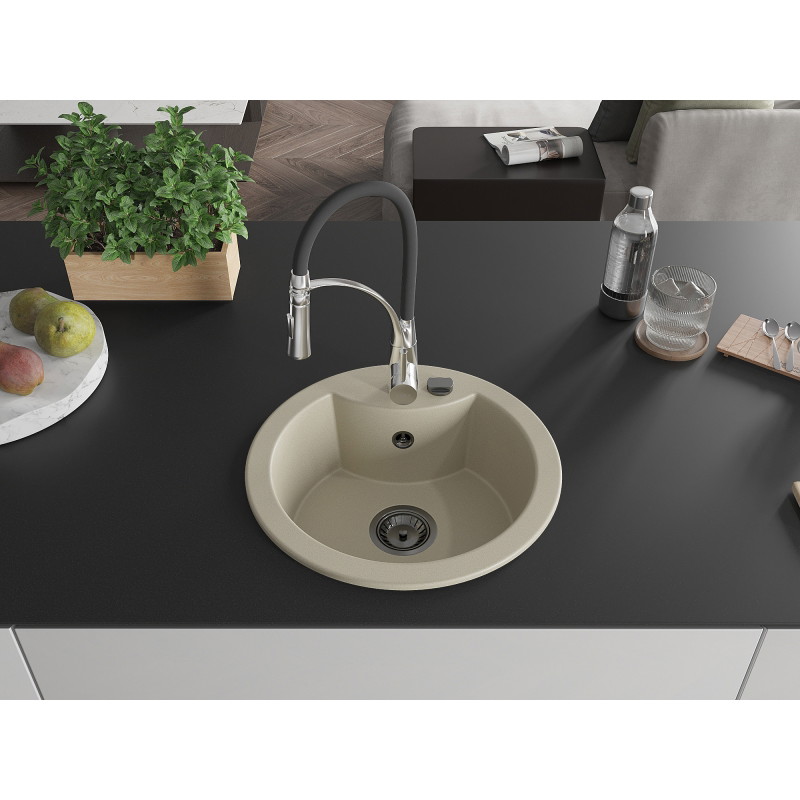 Mexen Diego fregadero de granito de 1 compartimento con grifo de cocina Aster, beige - 6512-69-73450-07-B