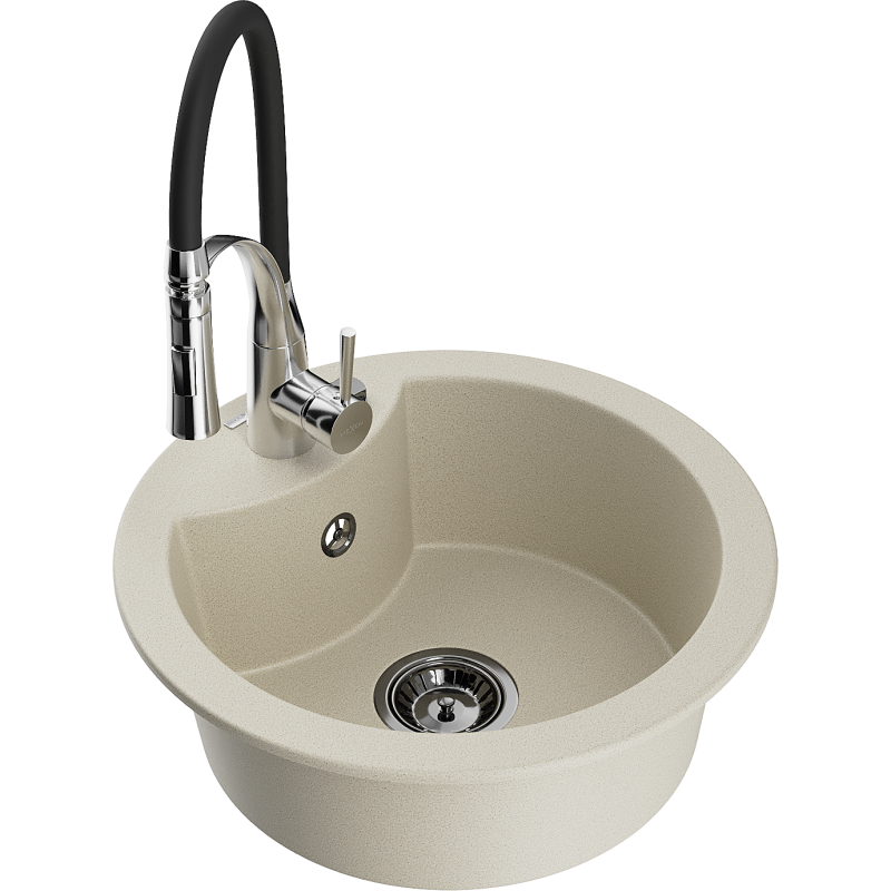 Mexen Diego fregadero de granito de 1 seno con grifo de cocina Aster, beige - 6512-69-73450-07-B