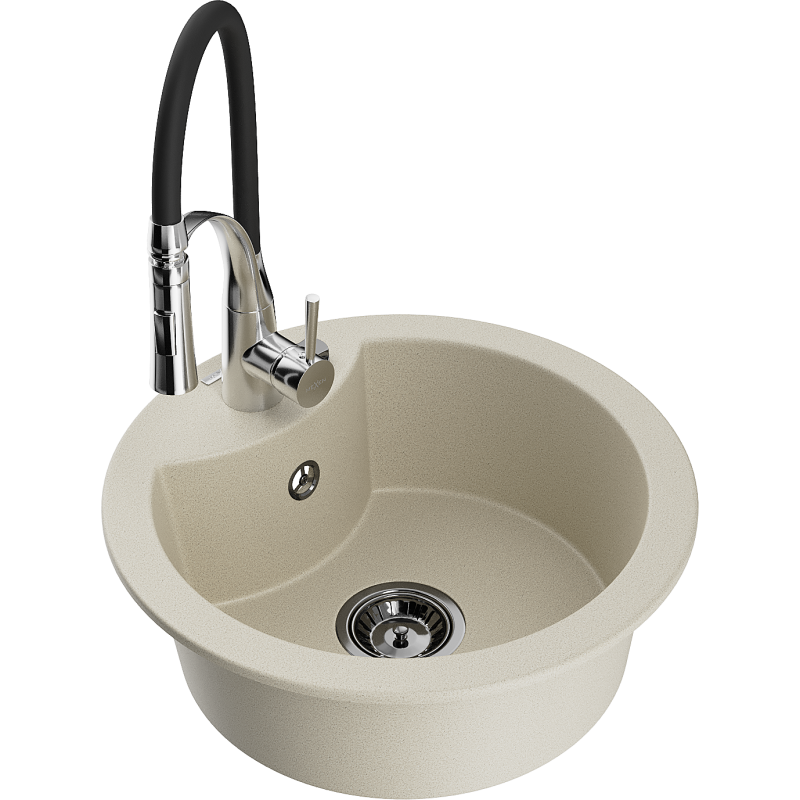 Mexen Diego granieten spoelbak met 1 compartiment met keukenmengkraan Aster, beige - 6512-69-73450-07-B