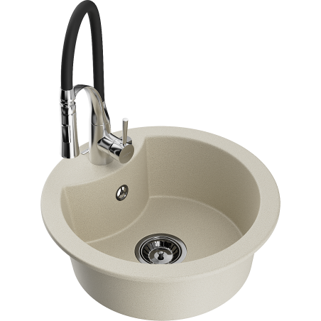 Mexen Diego fregadero de granito de 1 compartimento con grifo de cocina Aster, beige - 6512-69-73450-07-B