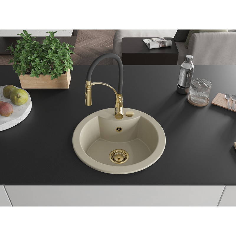 Mexen Diego granitspüle 1-beckig mit Küchenarmatur Aster, beige - 6512-69-73450-57-G