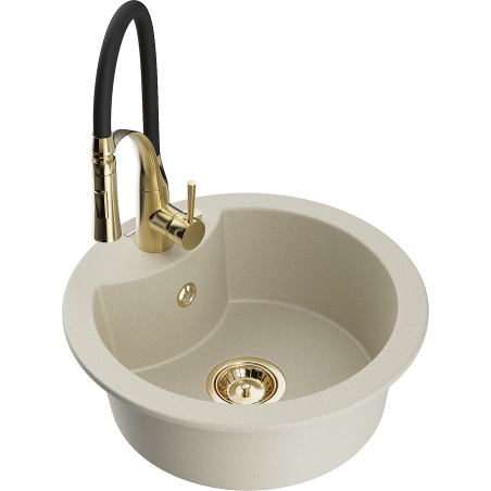 Mexen Diego granitische spoelbak met 1 bak met keukenkraan Aster, beige - 6512-69-73450-57-G