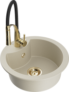 Mexen Diego fregadero de granito de 1 cuenca con grifo de cocina Aster, beige - 6512-69-73450-57-G