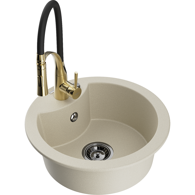 Mexen Diego 1-bowl granite kitchen sink with Aster kitchen tap, beige - 6512-69-73450-57-B