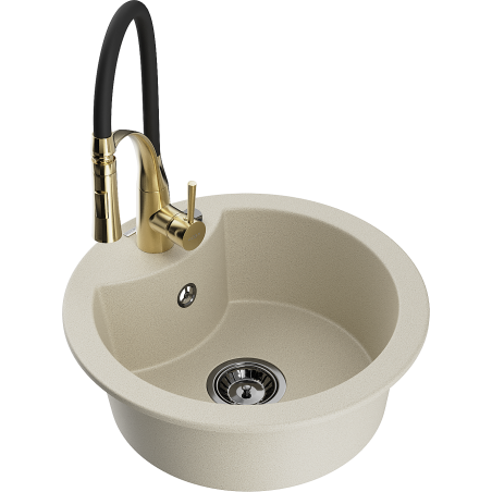 Mexen Diego 1-bowl granite kitchen sink with Aster kitchen tap, beige - 6512-69-73450-57-B
