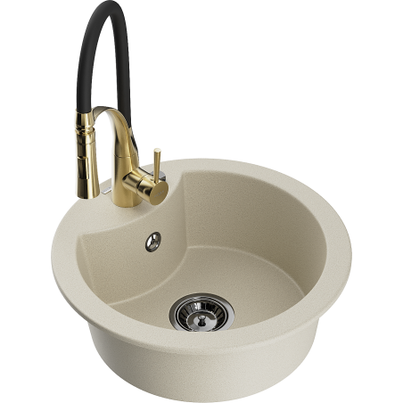 Mexen Diego fregadero de granito de 1 cubeta con grifo de cocina Aster, beige - 6512-69-73450-57-B