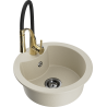 Mexen Diego Granit-Spüle 1-Becken mit Küchenarmatur Aster, beige - 6512-69-73450-57-B