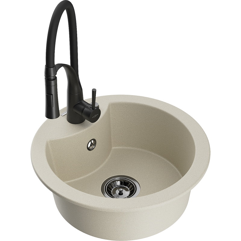 Mexen Diego fregadero de granito de 1 compartimento con grifo de cocina Aster, beige - 6512-69-73450-70-B