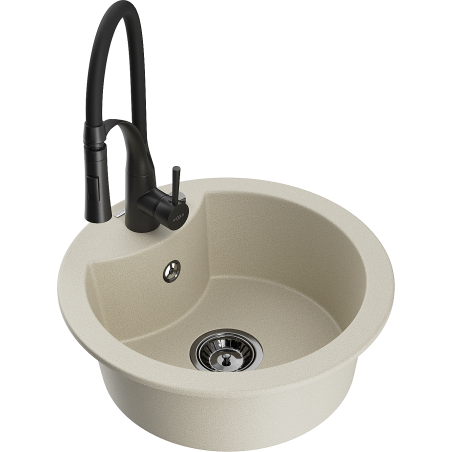 Mexen Diego granieten spoelbak met 1 bak met keukenmengkraan Aster, beige - 6512-69-73450-70-B