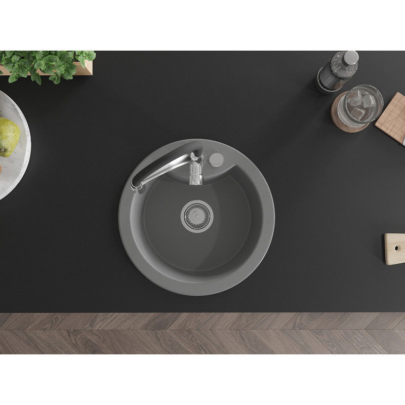 Mexen Diego fregadero de granito de 1 cubeta con grifo de cocina Aster, gris - 6512-71-73450-07