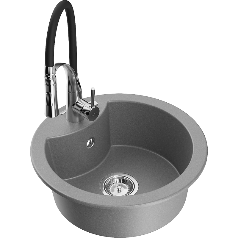 Mexen Diego granitais izlietne ar 1 nodalījumu un virtuves jaucējkrāns Aster, pelēks - 6512-71-73450-07